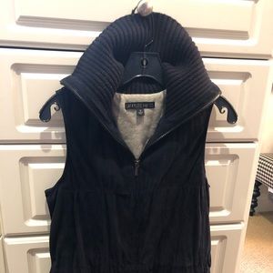 Navy suede vest with collar